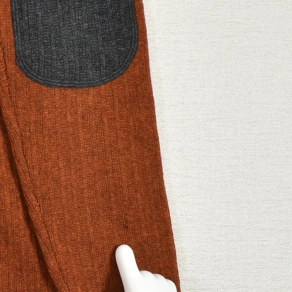 Banana Republic Mens L Burnt Orange Wool Blend Quarter Zip Sweater Elbow Patches